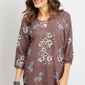 Maurices Floral Print Lattice Tunic Blouse Women’s Size S